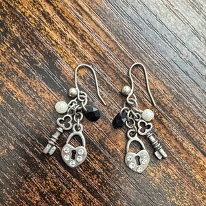 Silver and Black Lock and Key Earrings